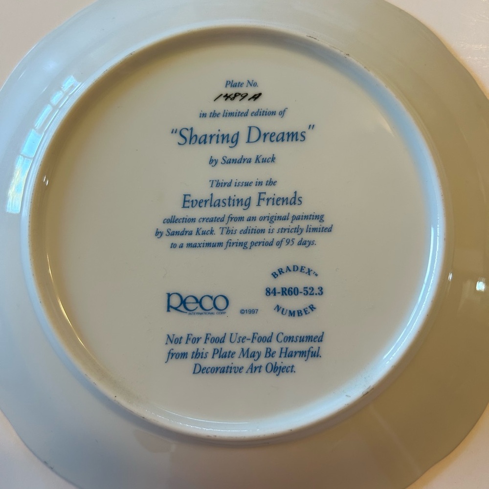 Reco “Sharing Dreams” Wall Decor Plate Painted by Sandra Kuck - Picture 3 of 4